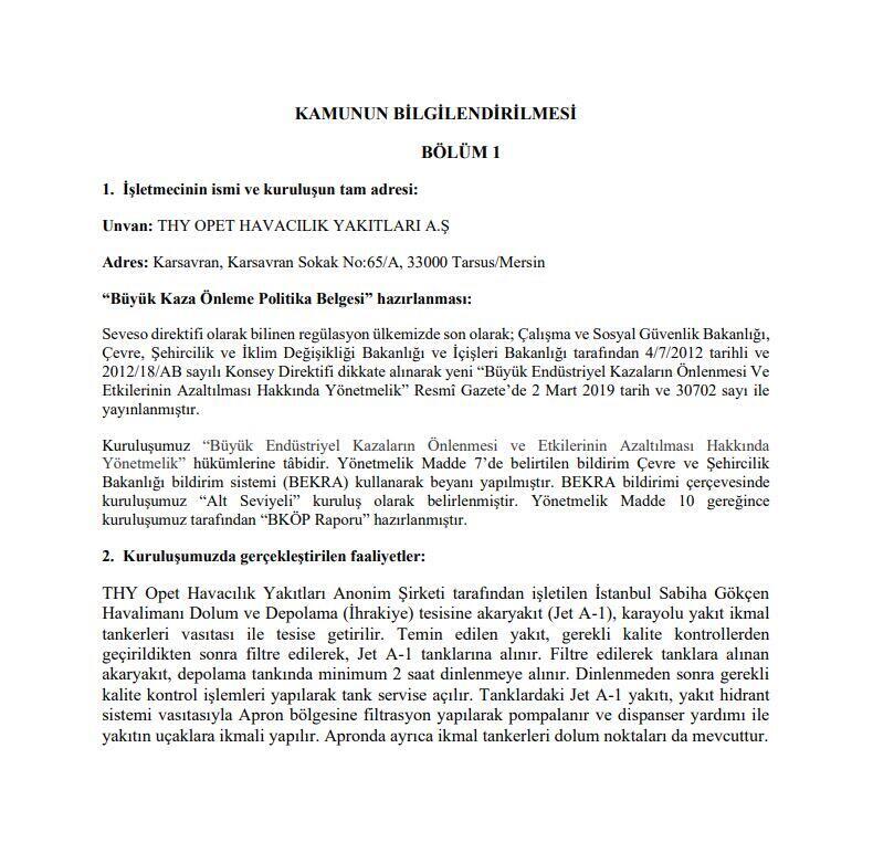 THY OPET Çukurova Uluslararası Havalimanı - Kamunun Bilgilendirilmesi