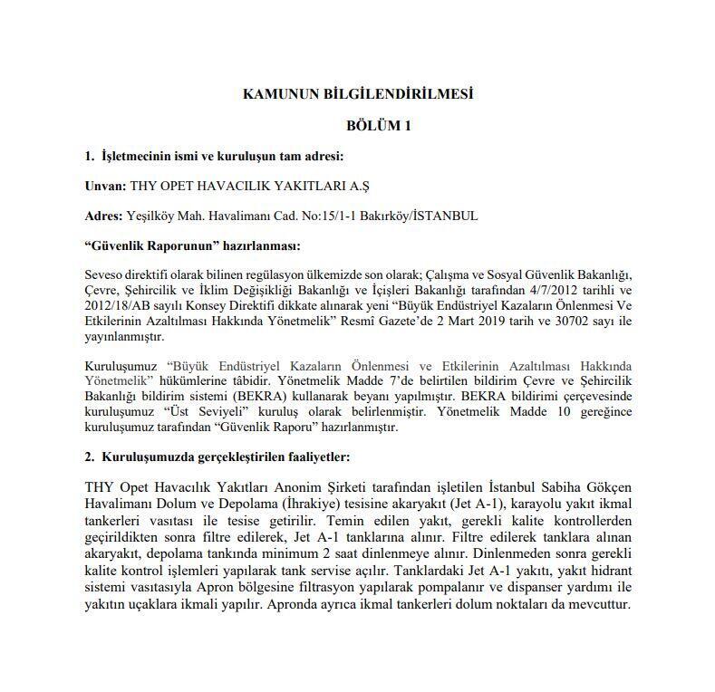 THY OPET Atatürk Havalimanı - Kamunun Bilgilendirilmesi
